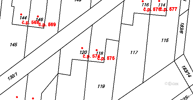 Šardice 575 na parcele st. 118 v KÚ Šardice, Katastrální mapa