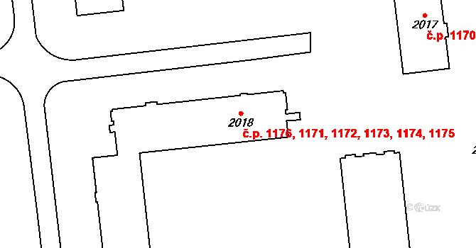 Dubňany 1171,1172,1173,1174, na parcele st. 2018 v KÚ Dubňany, Katastrální mapa