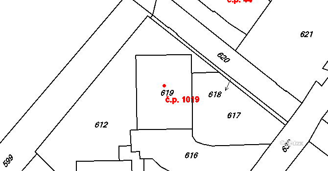 Rýmařov 1019 na parcele st. 619 v KÚ Rýmařov, Katastrální mapa