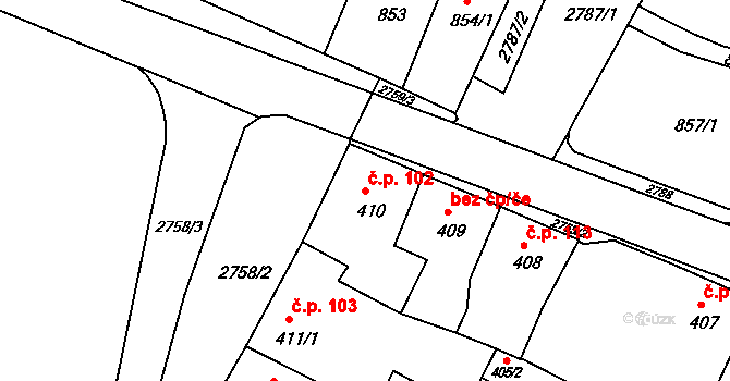 Dačice I 102, Dačice na parcele st. 410 v KÚ Dačice, Katastrální mapa