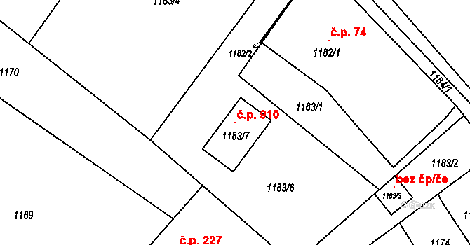 Skřečoň 910, Bohumín na parcele st. 1183/7 v KÚ Skřečoň, Katastrální mapa