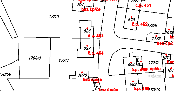 Košťany 454 na parcele st. 627 v KÚ Košťany, Katastrální mapa