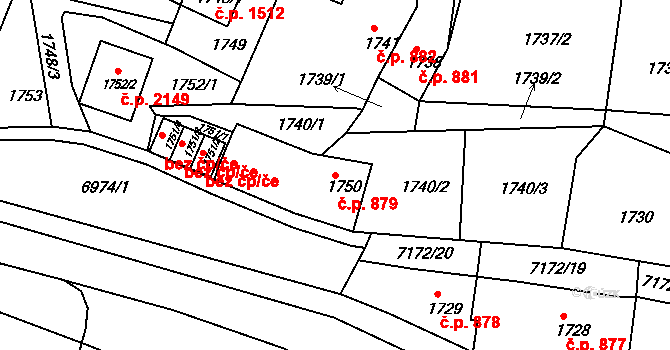 Boskovice 879 na parcele st. 1750 v KÚ Boskovice, Katastrální mapa