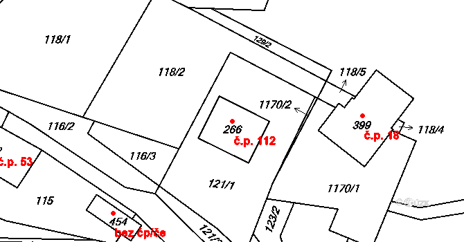 Ostružná 112 na parcele st. 266 v KÚ Ostružná, Katastrální mapa