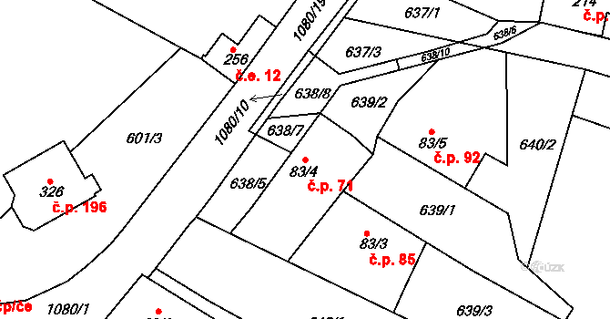 Hluboš 71 na parcele st. 83/4 v KÚ Hluboš, Katastrální mapa
