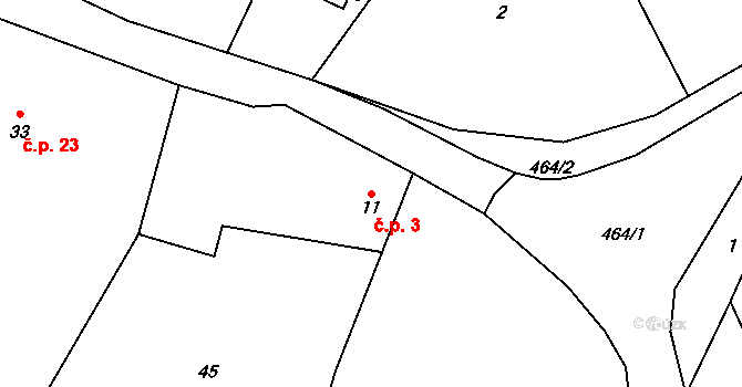 Těchobuzice 3, Ploskovice na parcele st. 11 v KÚ Těchobuzice, Katastrální mapa