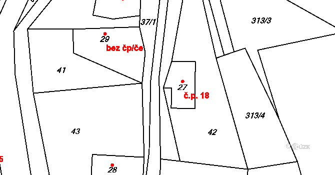 Bradlecká Lhota 18 na parcele st. 27 v KÚ Bradlecká Lhota, Katastrální mapa