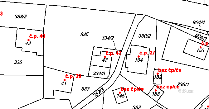 Lhota 43, Chuchelna na parcele st. 43 v KÚ Lhota Komárov, Katastrální mapa