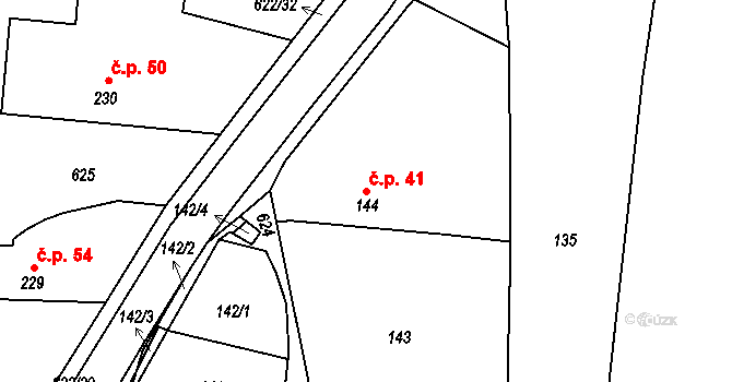 Milíčeves 41, Slatiny na parcele st. 144 v KÚ Milíčeves, Katastrální mapa