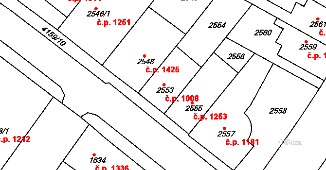 Roudnice nad Labem 1008 na parcele st. 2553 v KÚ Roudnice nad Labem, Katastrální mapa