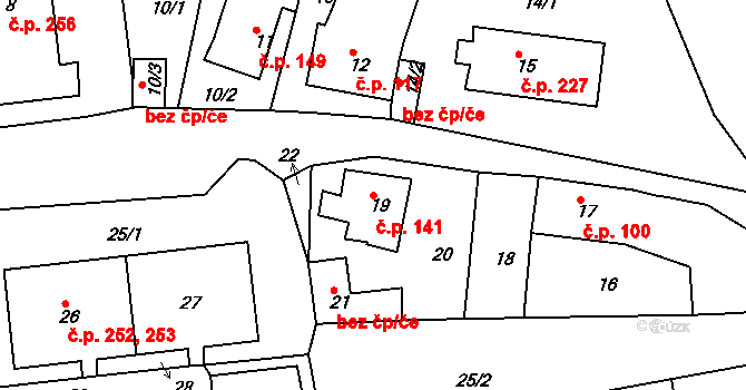 Chlumec 141 na parcele st. 19 v KÚ Chlumec u Chabařovic, Katastrální mapa
