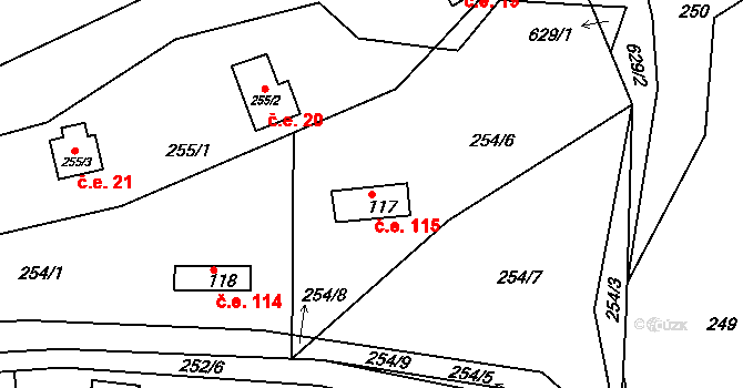 Říčky 115, Orlické Podhůří na parcele st. 117 v KÚ Říčky u Orlického Podhůří, Katastrální mapa