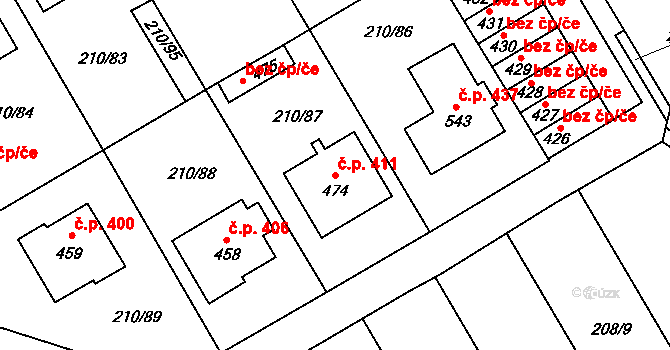 Stařeč 411 na parcele st. 474 v KÚ Stařeč, Katastrální mapa