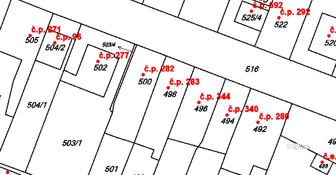 Soběšice 283, Brno na parcele st. 498 v KÚ Soběšice, Katastrální mapa