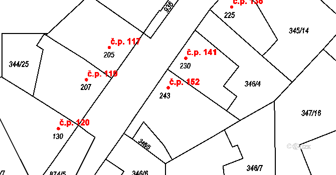 Jimlín 152 na parcele st. 243 v KÚ Jimlín, Katastrální mapa