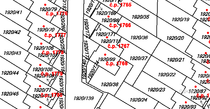Trnovany 1768, Teplice na parcele st. 1920/99 v KÚ Teplice-Trnovany, Katastrální mapa