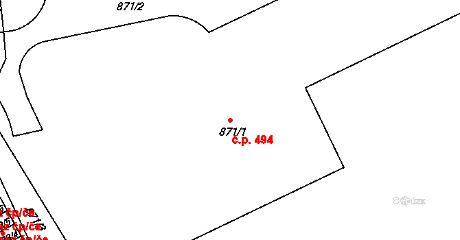 Dubí 494 na parcele st. 871/1 v KÚ Dubí u Teplic, Katastrální mapa