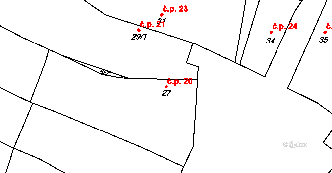 Hrušov 20 na parcele st. 27 v KÚ Hrušov nad Jizerou, Katastrální mapa