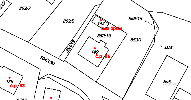 Jindřiš 66, Rodvínov na parcele st. 149 v KÚ Jindřiš, Katastrální mapa