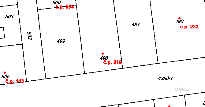 Žižkov 219, Praha na parcele st. 498 v KÚ Žižkov, Katastrální mapa