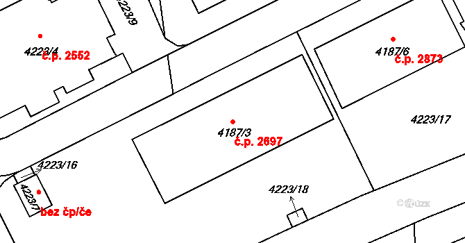 Žižkov 2697, Praha na parcele st. 4187/3 v KÚ Žižkov, Katastrální mapa