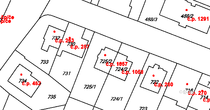 Braník 1057, Praha na parcele st. 725/2 v KÚ Braník, Katastrální mapa
