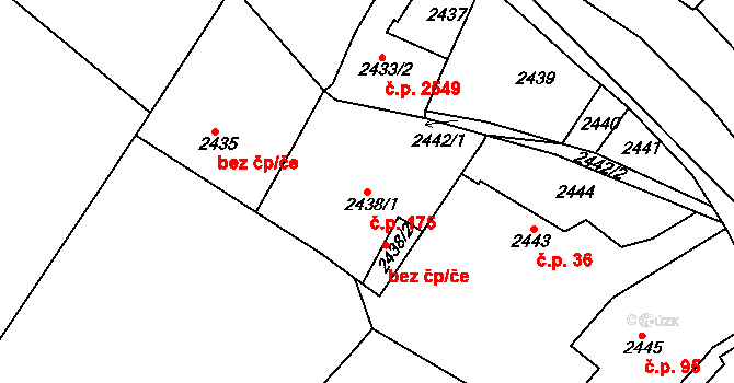 Dejvice 175, Praha na parcele st. 2438/1 v KÚ Dejvice, Katastrální mapa