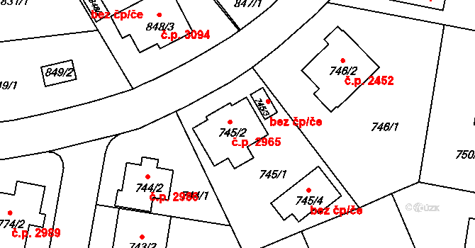 Záběhlice 2965, Praha na parcele st. 745/2 v KÚ Záběhlice, Katastrální mapa