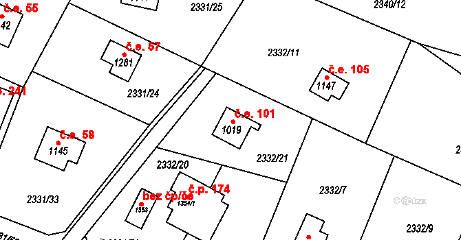 Voznice 101 na parcele st. 1019 v KÚ Voznice, Katastrální mapa