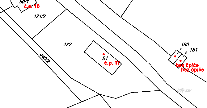 Březová 17, Všelibice na parcele st. 51 v KÚ Březová u Všelibic, Katastrální mapa