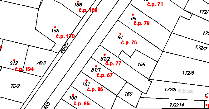 Krasice 77, Prostějov na parcele st. 81/2 v KÚ Krasice, Katastrální mapa