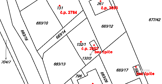 Havlíčkův Brod 2802 na parcele st. 132/1 v KÚ Perknov, Katastrální mapa