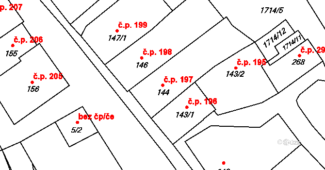 Vrchlabí 197 na parcele st. 144 v KÚ Vrchlabí, Katastrální mapa