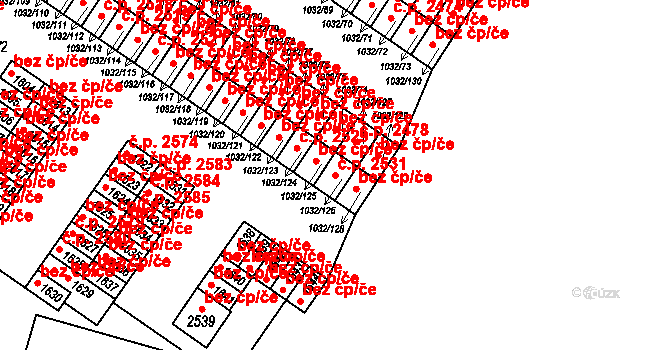 Uničov 2531 na parcele st. 1032/126 v KÚ Uničov, Katastrální mapa