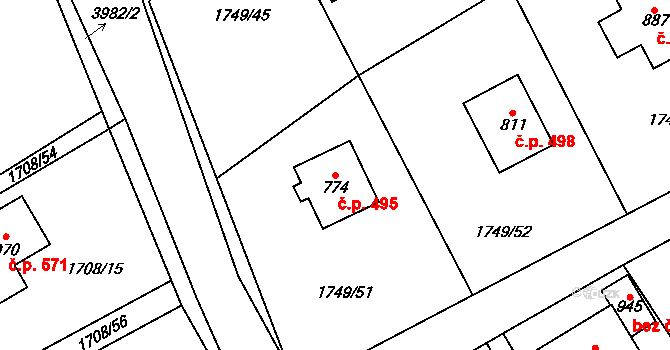 Libouchec 495 na parcele st. 774 v KÚ Libouchec, Katastrální mapa