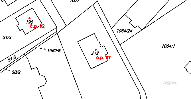 Ústí 97 na parcele st. 212 v KÚ Ústí u Humpolce, Katastrální mapa
