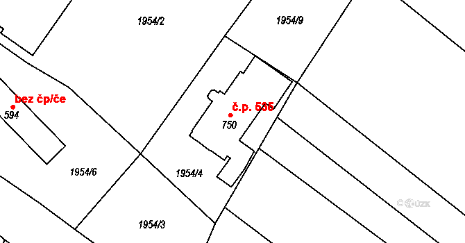 Křižanov 535 na parcele st. 750 v KÚ Křižanov, Katastrální mapa