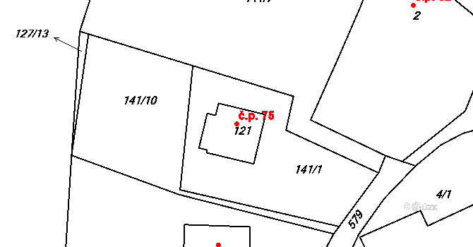 Bubovice 75, Volenice na parcele st. 121 v KÚ Bubovice u Březnice, Katastrální mapa
