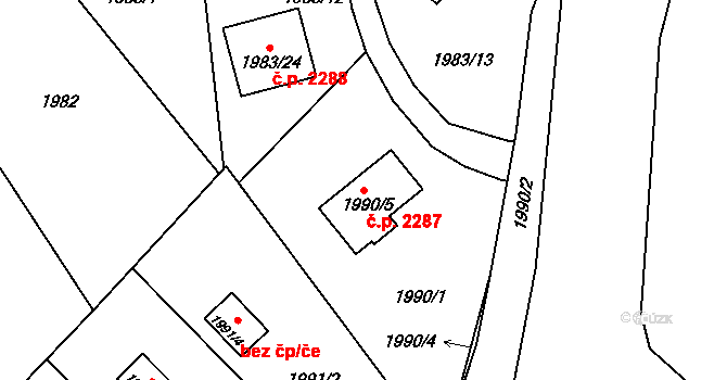 Bolevec 2287, Plzeň na parcele st. 1990/5 v KÚ Bolevec, Katastrální mapa