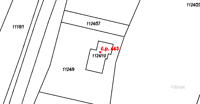 Zádveřice 443, Zádveřice-Raková na parcele st. 1124/10 v KÚ Zádveřice, Katastrální mapa