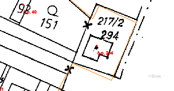 Radovesnice II 204 na parcele st. 294 v KÚ Radovesnice II, Katastrální mapa