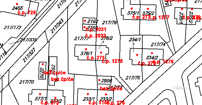 Sezimovo Ústí 1275 na parcele st. 376/2 v KÚ Sezimovo Ústí, Katastrální mapa
