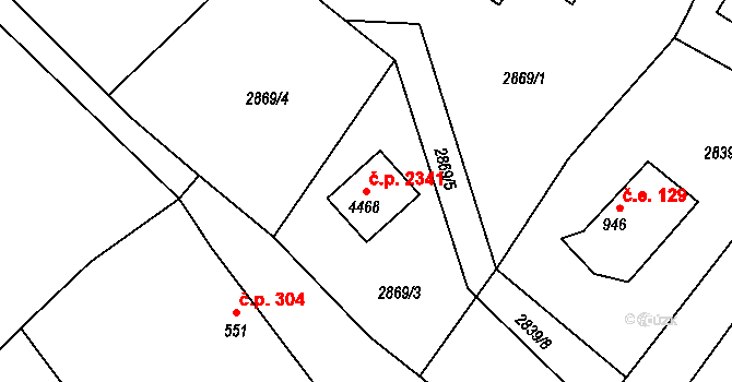Rožnov pod Radhoštěm 2341 na parcele st. 4468 v KÚ Rožnov pod Radhoštěm, Katastrální mapa