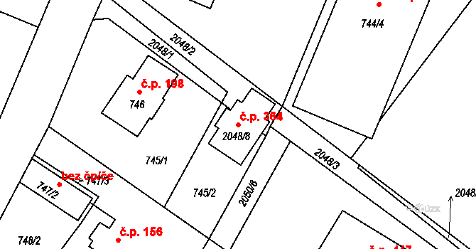 Strkov 364, Planá nad Lužnicí na parcele st. 2048/8 v KÚ Planá nad Lužnicí, Katastrální mapa