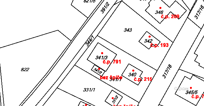 Výškovice 791, Ostrava na parcele st. 341/3 v KÚ Výškovice u Ostravy, Katastrální mapa