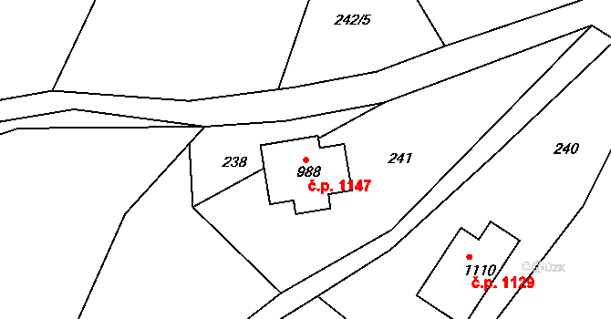 Ládví 1147, Kamenice na parcele st. 988 v KÚ Ládví, Katastrální mapa
