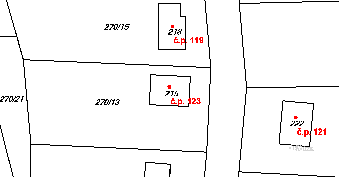 Libošovice 123 na parcele st. 215 v KÚ Libošovice, Katastrální mapa