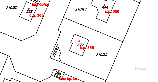 Konárovice 366 na parcele st. 577 v KÚ Konárovice, Katastrální mapa