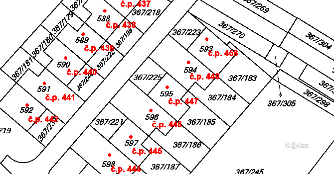 Sady 447, Uherské Hradiště na parcele st. 595 v KÚ Sady, Katastrální mapa