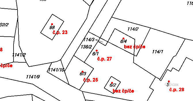 Vrchotice 27, Sedlec-Prčice na parcele st. 6/1 v KÚ Vrchotice, Katastrální mapa